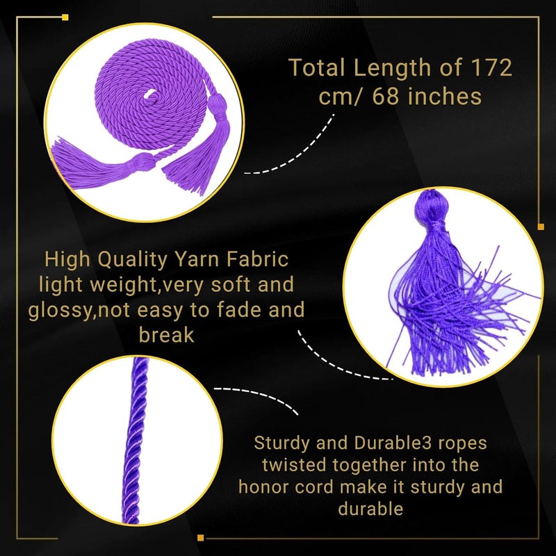 GRADFTY Double Purple Graduation Honor Cords for Graduation 2025, National Honors Society Purple Cords - Image 2